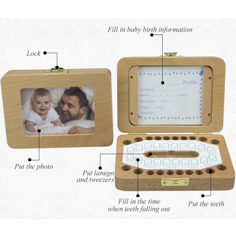 Lanugo-boîte à dents de bébé | Cadre de Photo, boîte de rangement des dents d'enfants en bois, sauver la première dent pour garçon et fille, d'annonce