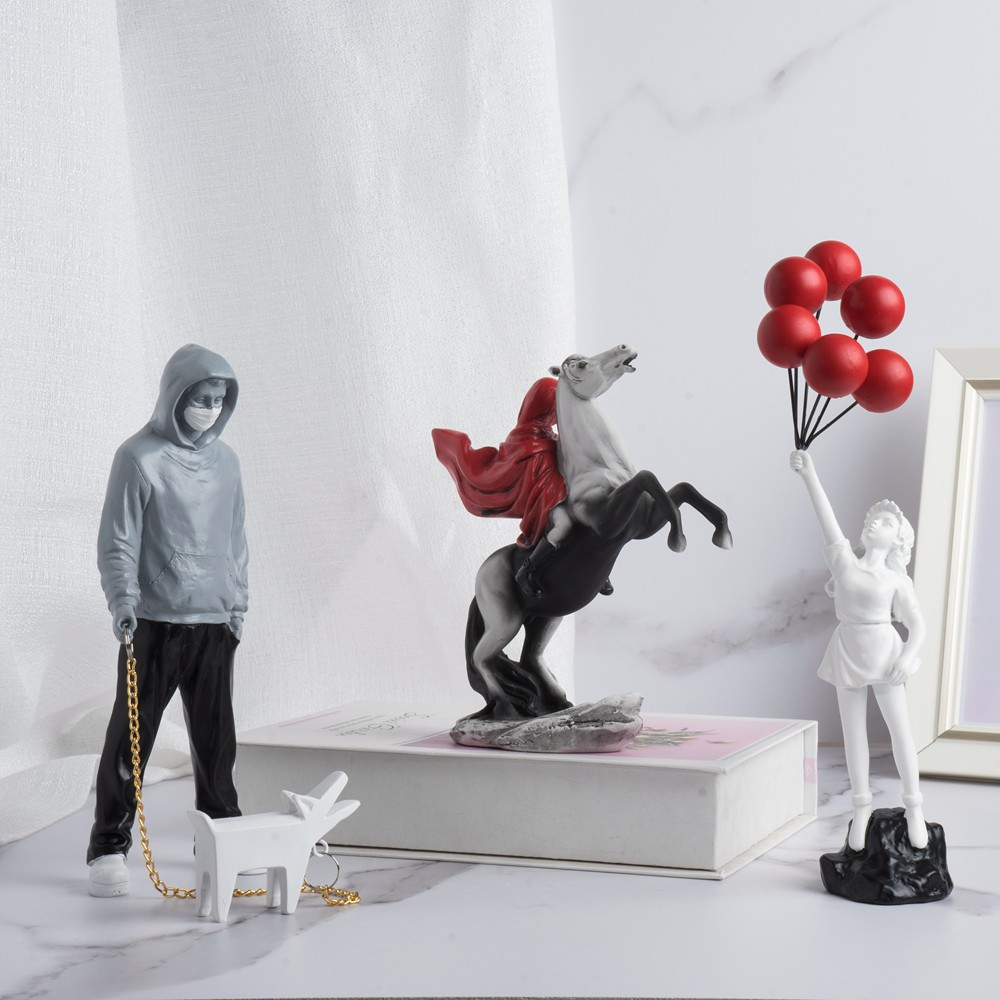 Colección de escultura de Vilead Banksy, estatua lanzadora de flores, arte Pop, globo moderno, estatuilla de niña, decoración del hogar para oficina y calle