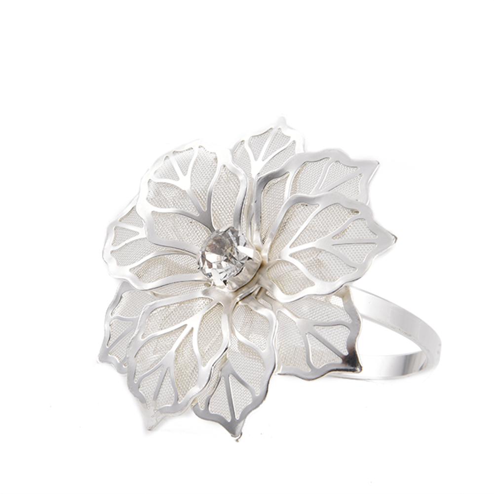 Anillos para servilletas con forma de flor dorados y plateados para bodas, , fiestas, banquetes, cena, clubes de Navidad, casa, 3 uds.: Silver