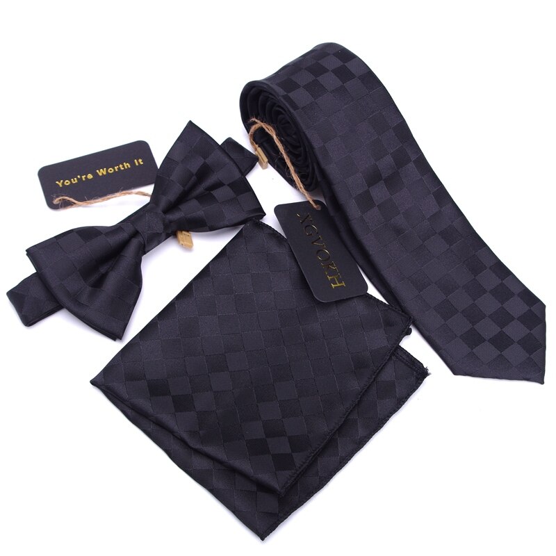 3 stk herre slips sett sløyfe slim slips slim mager smal menn slips kjole lommetørkle lomme firkantet dress sett: D20