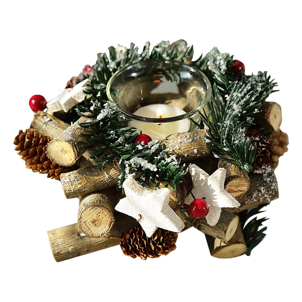 Kerst Kaars Stand Retro Krans Decor Kerst Kaars Houders Pine Cone Bessen Woodland Rustieke Xmas Middelpunt Decor