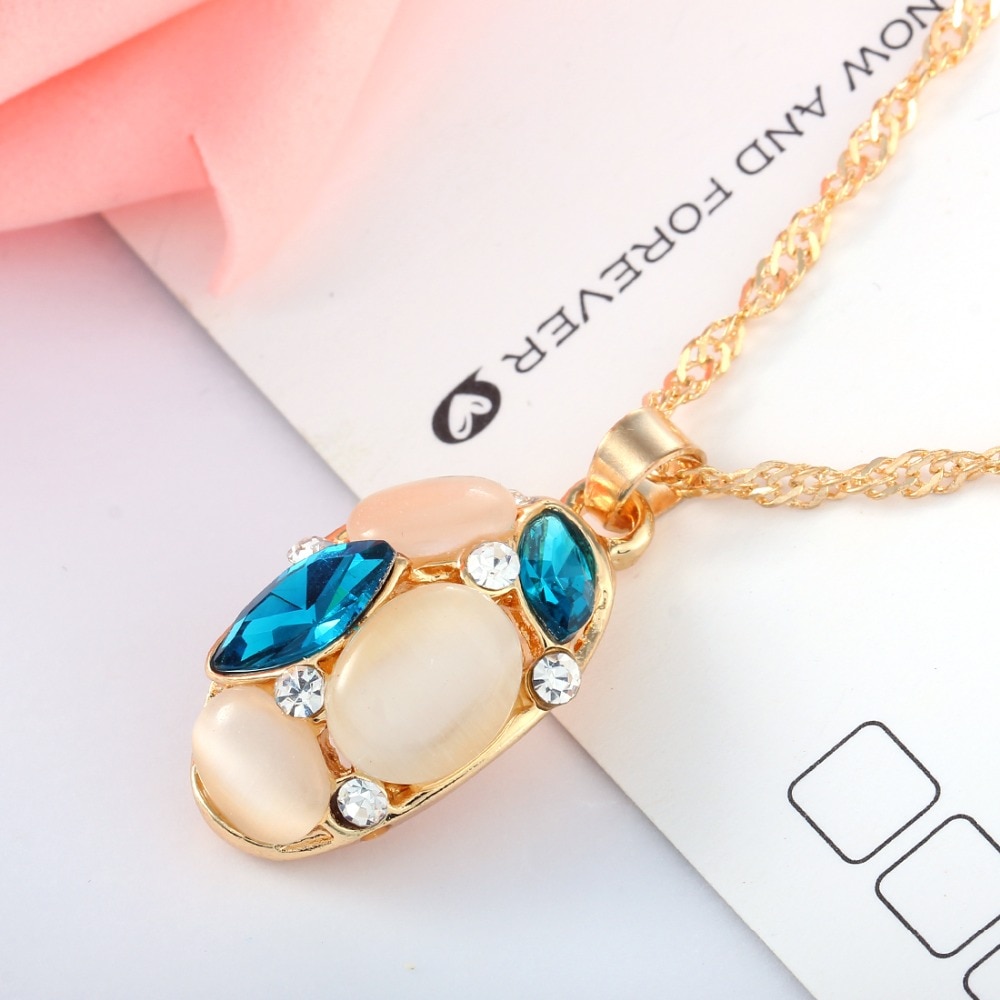 Brand Cute Opal Jewelry Sets Pendant Necklaces Earrings For Women Wedding Color Crystal Jewelry parure bijoux femme