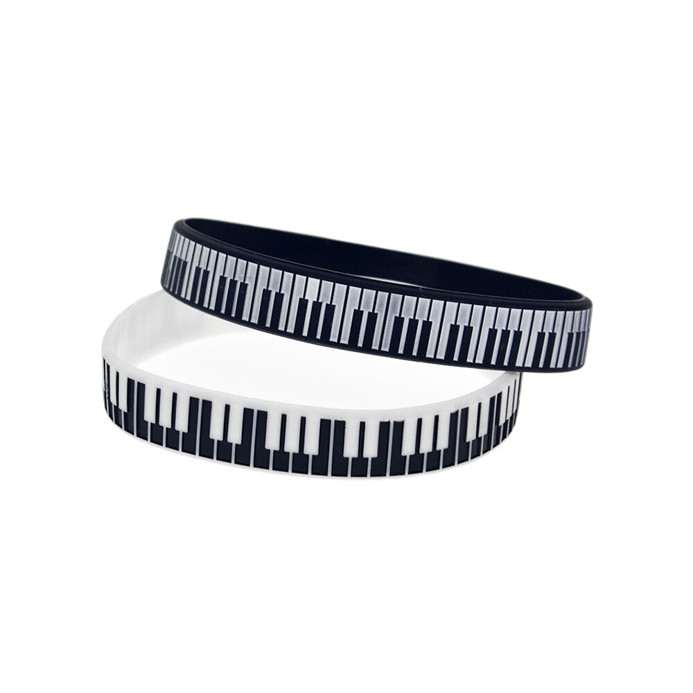 Obh 1 Pc Zwart En Wit Inscriptie Piano Toetsen Siliconen Rubber Armband