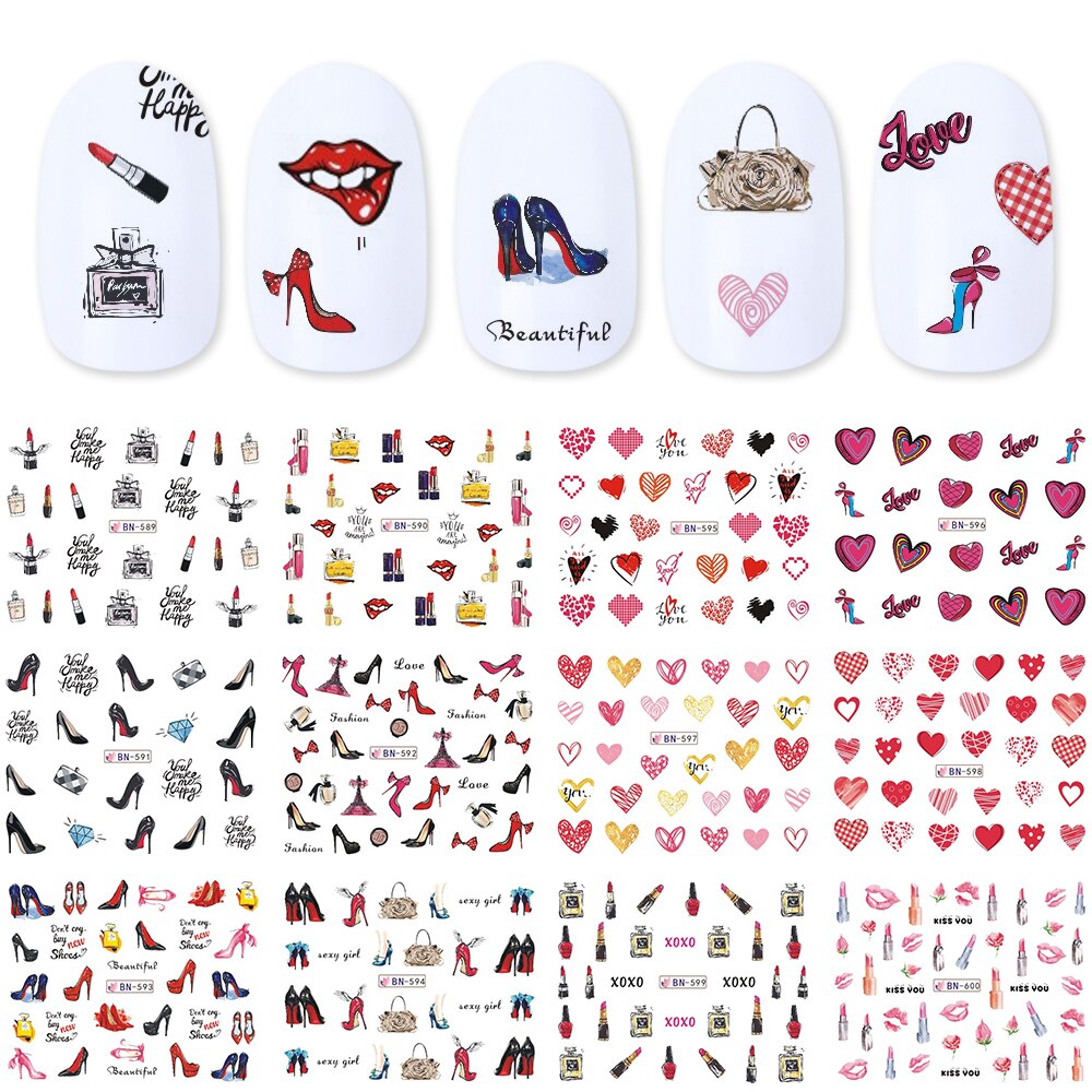 12 Ontwerpen Sexy Diy Slider Set Hoge Hakken Water Decals Nail Sticker Sexy Lady Tips Manicure Nail Art Decoratie CHBN589-600