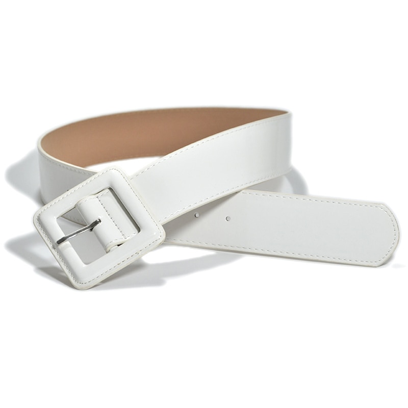 Mode Dame Brede Witte Riem Vierkante Pin Gesp Solid Pu Lederen Band Riemen Vrouwen Weding Party Dress Accessoire Bg-936