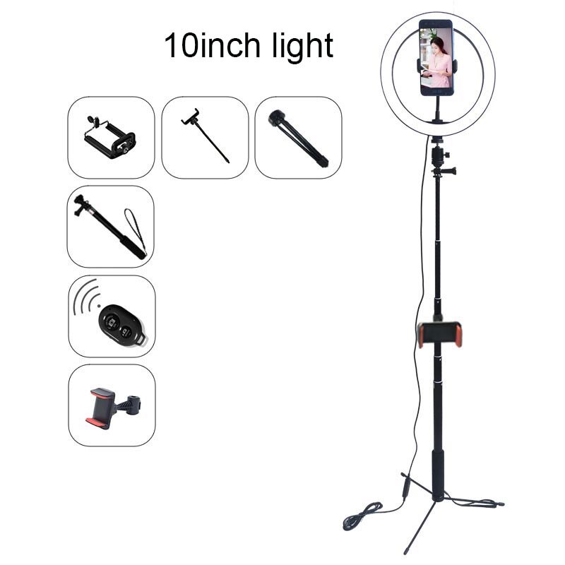 10 pollici LED Selfie Ring Light Studio fotografia Photo Fill Ring Light con treppiede per iphone Smartphone trucco luce di riempimento: 10inch light 6in1