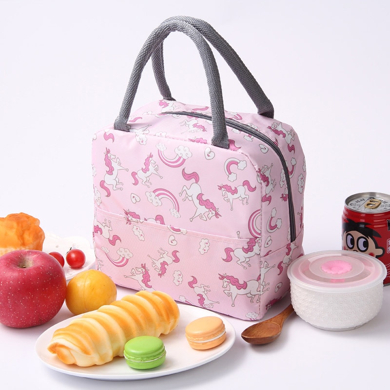 Fiambrera aislante térmica a rayas para niños y mujeres, bolsa de mano térmica para Picnic, fiambrera, color rosa,