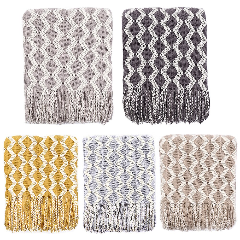 Beddengoed woonkamer bankhoes machinewasbare bankdeken warme gebreide deken met kwastjes thuiskantoor golvend patroon zacht