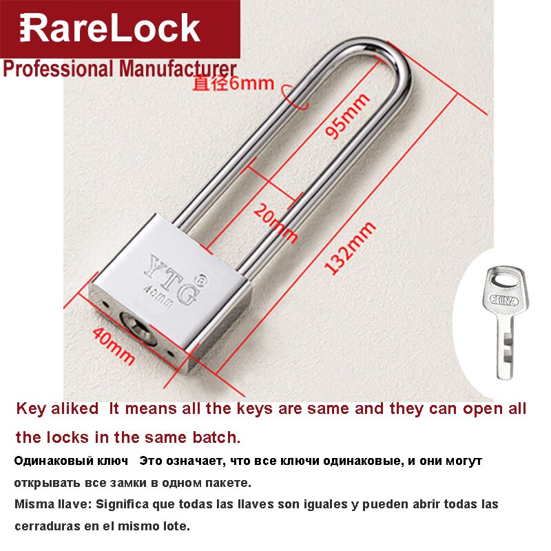 Long Handle Padlock Key Lock 30-70mm for Garden Gate Warehouse Bicycle Cabinet Shop Door Office DIY Rarelock MS463 h: 40mm Same key