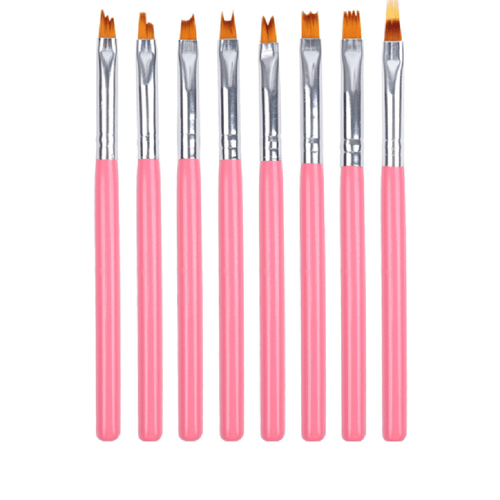 Pincel acrílico con mango de madera para manicura, pincel de dibujo de flores para pintura de uñas, 1/3/8 piezas: Pink