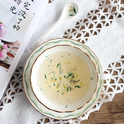 Juego de taza y platillo de café de cerámica, cuchara y platillo, té de la tarde, vajilla de porcelana china, tazas y platillos de té negro, decoración de cocina: Verde claro