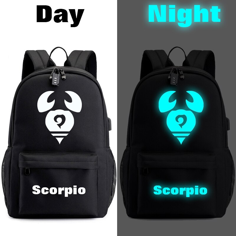 Lumineux 12 zodiaque cartable Leo vierge Taurus Gemini scorpion sac à dos 12 Constellations garçons et filles sac à dos pour enfants: Scorpio