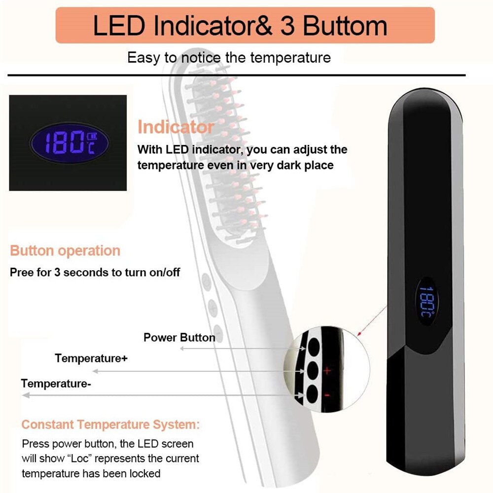 Wireless Mini Haar Kamm männer Schnell Bart Pinsel Haarglätter Tragbare Elektrische USB Lade Kämme Für Männer Bart