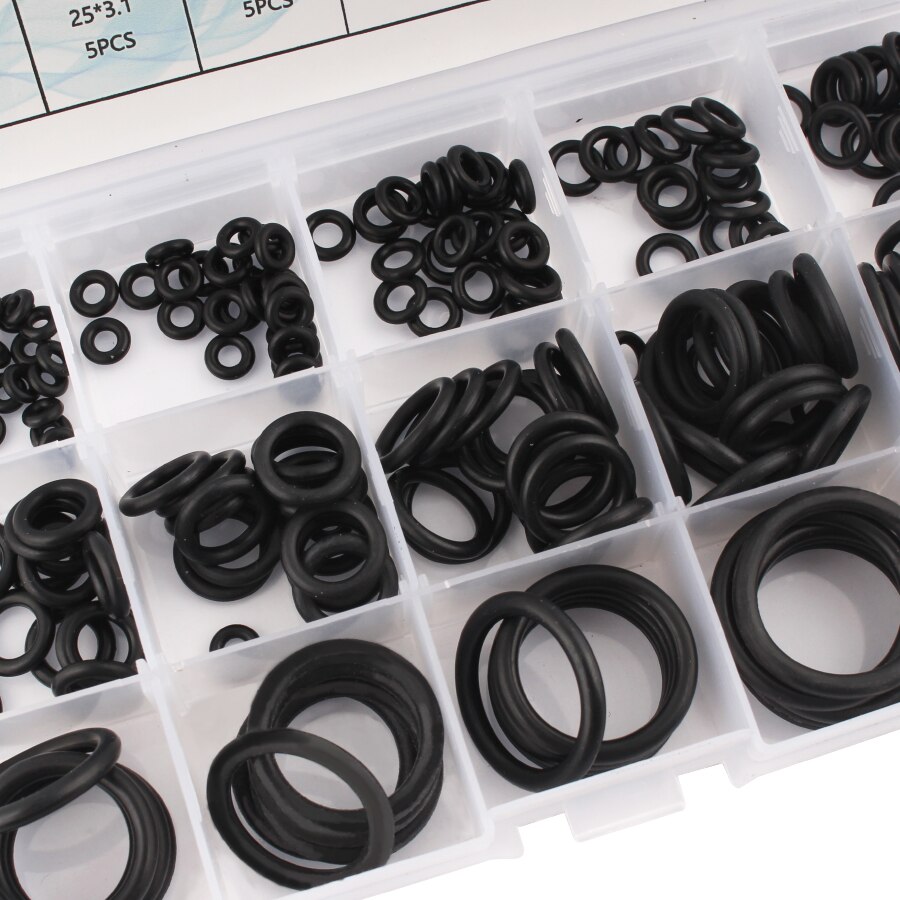 200 stk. o-gummi-ring, o-ringssortimentssæt, pakning med pakning af silikone eller pakning i 15 størrelser, med plastkasse