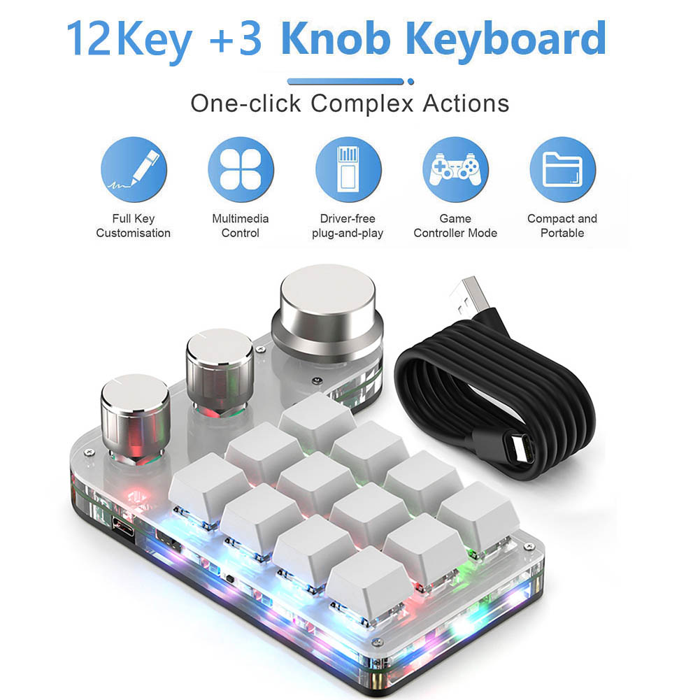 Ammtoo Programming Macro Custom Keyboard 12 Key 3 Knobs RGB 18 Character One Key Password Copy Paste Mechanical Hotswap Keypad