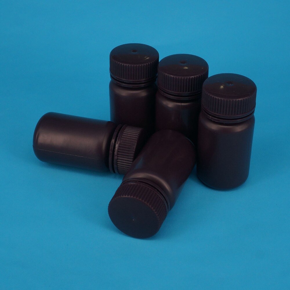 Lot5 60ml Brown PP Plastic Cylindrical Chemical Container Reagent Bottle