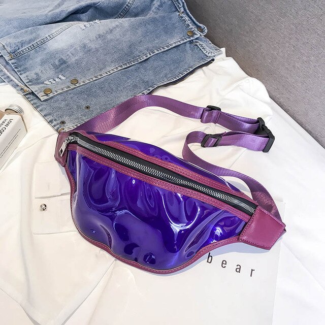 LADSOUL Nuove Donne di Modo della Cinghia del Sacchetto di 2019 di Alta Qualità IN PVC Trasparente Con Cerniera Femminile Ladie Ragazze Vita Banana Borse Cintura Donna: Purple