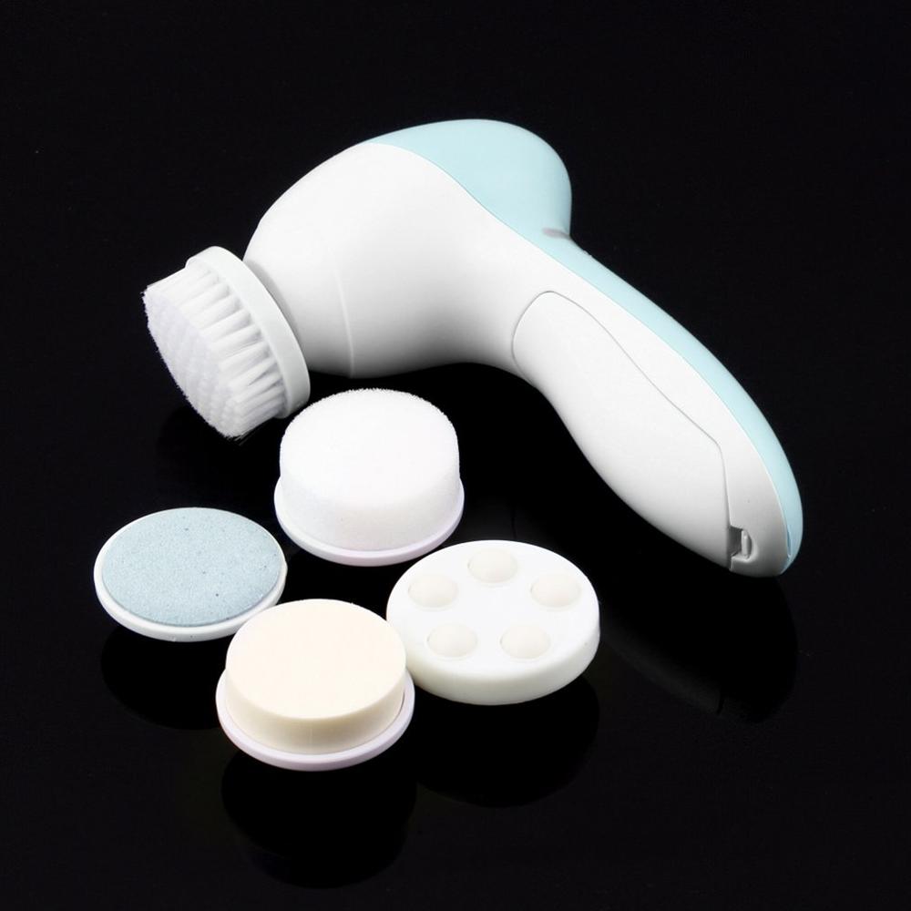 5 in 1 elektrisk vask ansigtsmaskine ansigts porerens kropsrensende massage mini hud skønhed massager børste kvinder rene børster: Blå