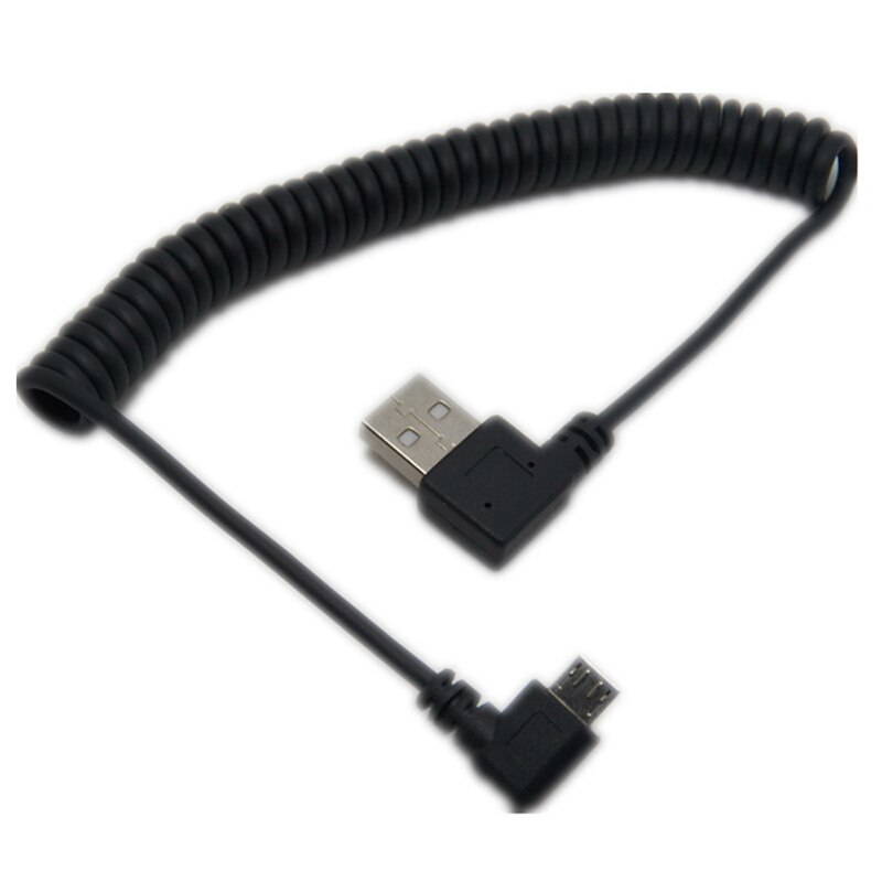 Micro usb hane 90 grader rätvinklig till usb hane vänster / höger vinklad fjäder infällbar sträckkabel synk dataladdning 1m
