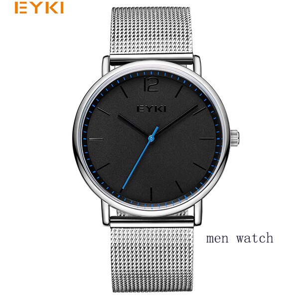 EYKI Couple tissage Mech bracelet montres Simple milanais en acier inoxydable hommes femmes tenue décontractée montre Ultra mince Relogio: 7063-3
