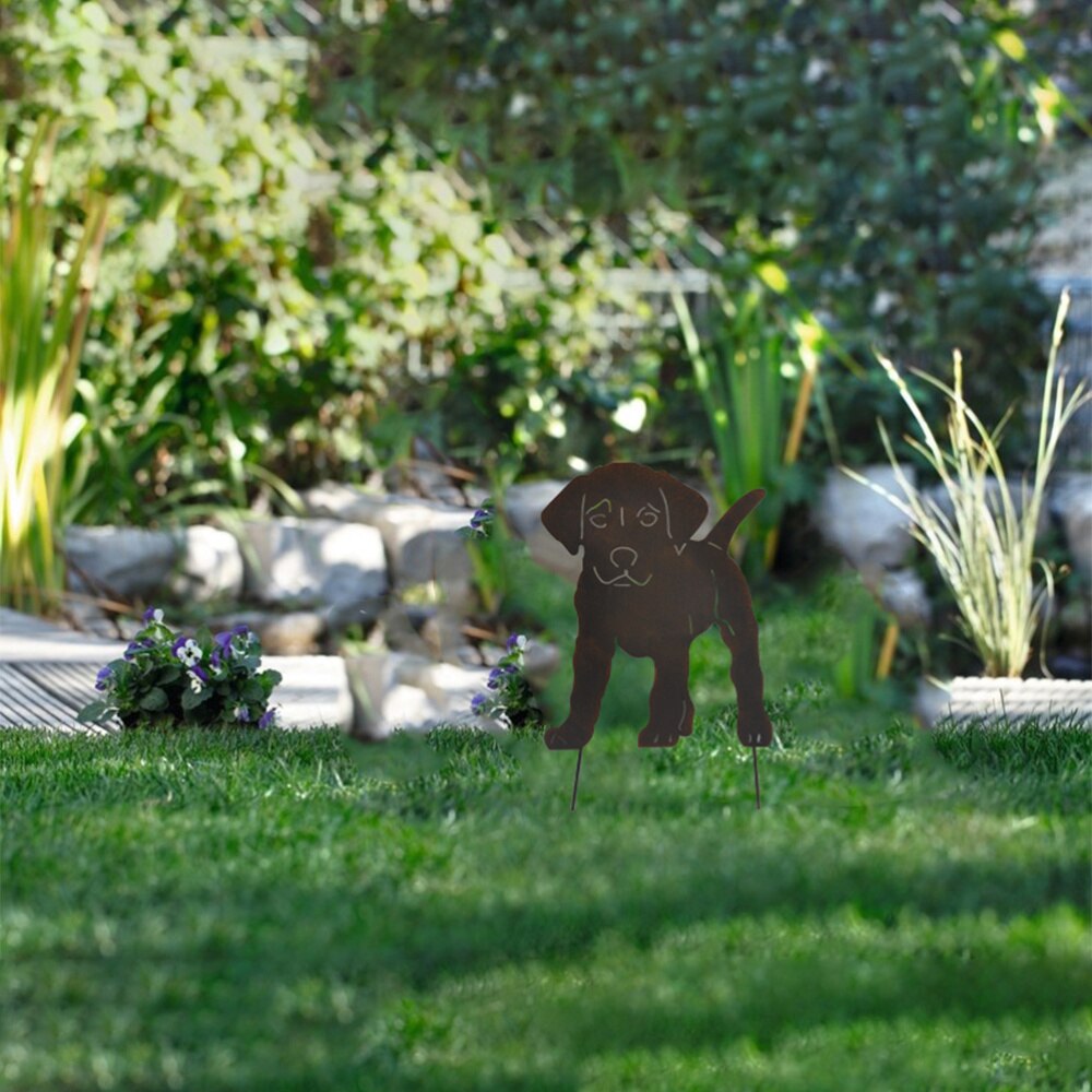 1pc Decorative Garden Plug-in Decor Rust Puppy Receptacle Stylish Metal Flower Receptacle for Lawn Garden: Default Title