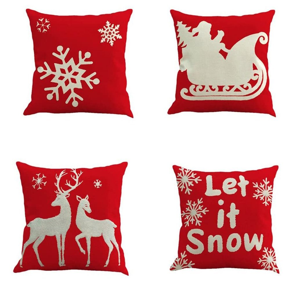 Kerst Kussenhoezen Set Van 4 Katoen Linnen Afdrukken Kussenhoezen Decoratieve Kussenhoes Voor Sofa Kantoor 45X45 cm: 2