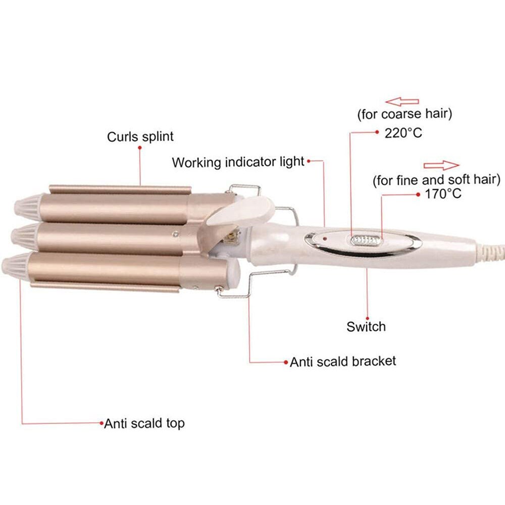 3 Barrel Curling Iron Wand 22mm Hair Curling Irons Hair Crimper Ceramic Triple Barrel Hair Curler Waving Styling Tools