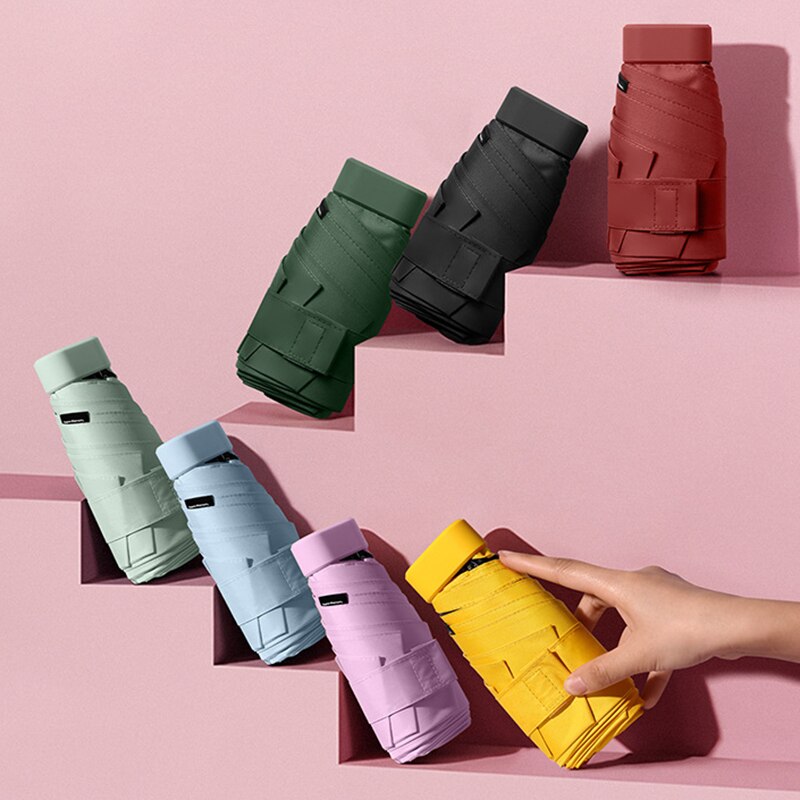 Flat Fold Mini Umbrella Women Pocket Summer Sun Umbrella for Women Small Cute Umbrellas for Girls with Storage Bag