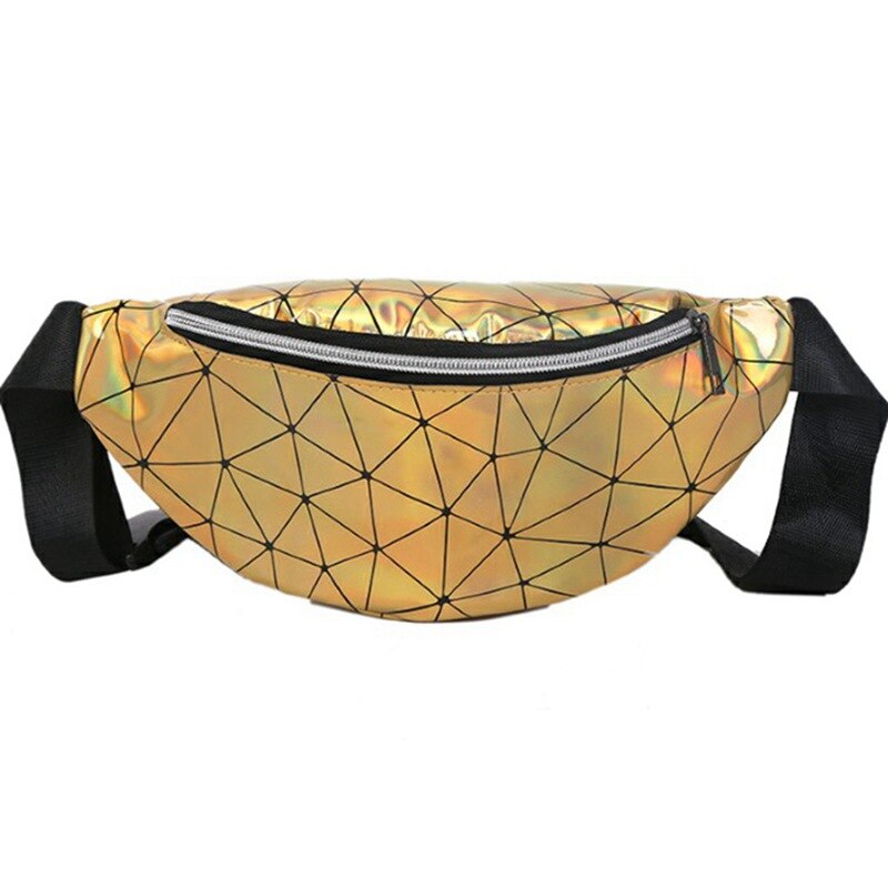 ZFF&WGM Holographic Fanny Pack For Women Ladies Hologram Waist Bag Black Geometric Waist Pack Leather Chest Bag Hip Pouch: 6