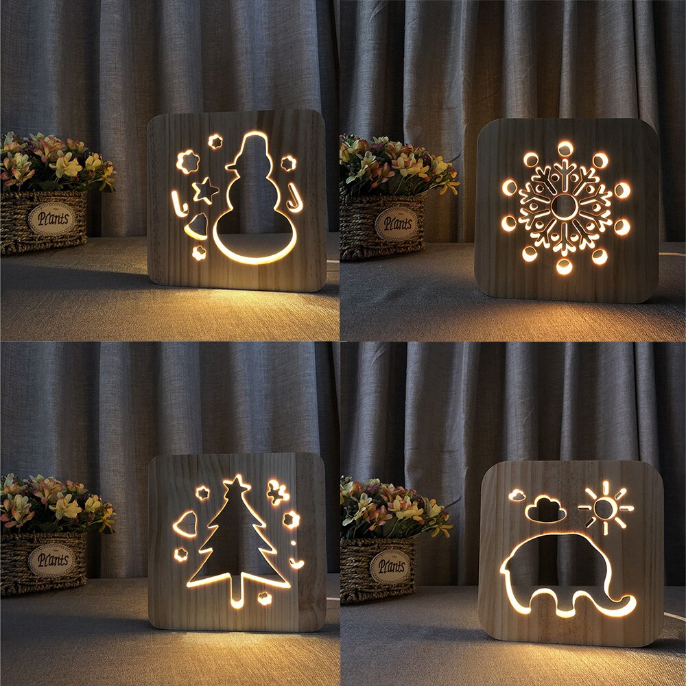 3D Houten Lamp, LED Tafel Licht USB Power Cartoon Nachtlampje bureaulamp Thuis Slaapkamer Decor Lamp, voor Kinderen Volwassen