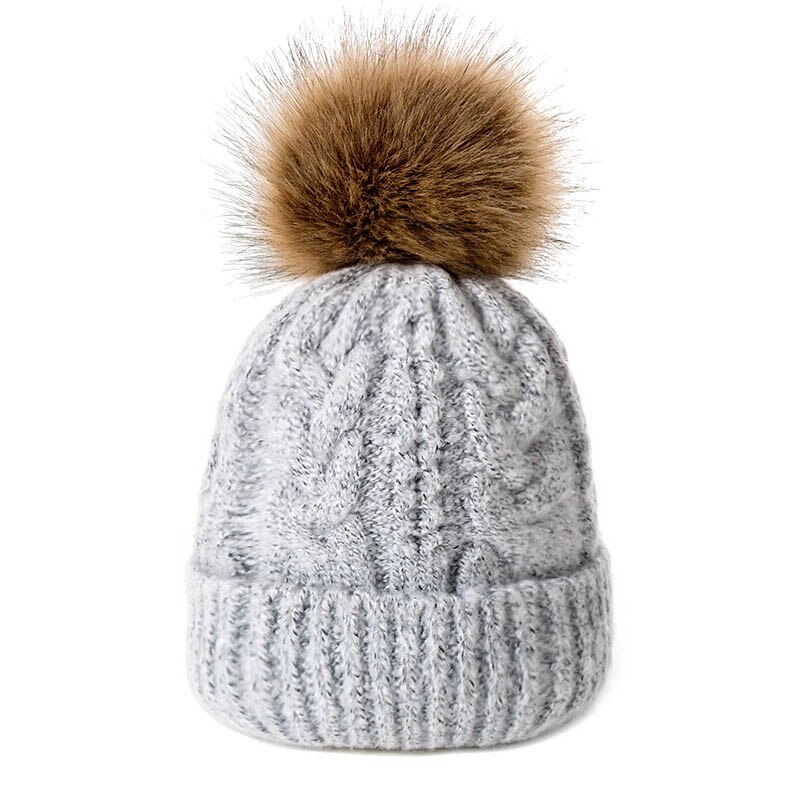 Wintermuts dames gebreid plus fluwelen winter warme muts dames effen kleur pompon muts meisjes kleding accessoires: 7