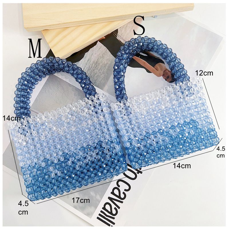 Gradiënt Blauw Kralen Portemonnees En Handtassen Lange Riem Hand Geweven Kralen Crossbody Tassen Voor Vrouwen Blauw Mode Portemonnees Crossbody