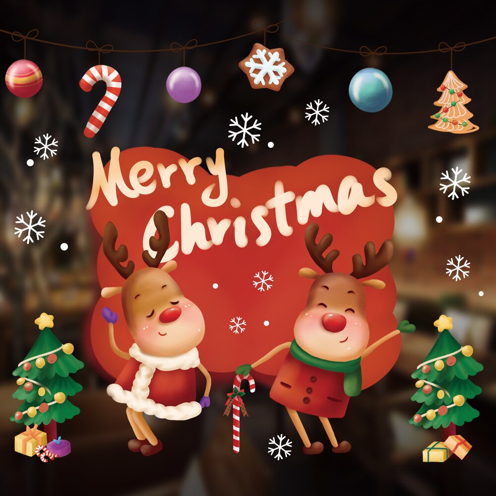 Glædelig jul vinduesglasklistermærker gør-det-selv-aftagelige wallsticker julemand snemand jul julefest indretning til hjemmebutik: Tl09