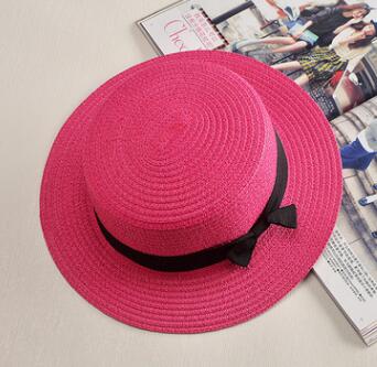 Rep platt hatt halm solskydd kvinnlig halm rosett utomhus sol strand hatt sommar hattar kvinnor keps panama kepsar: 3