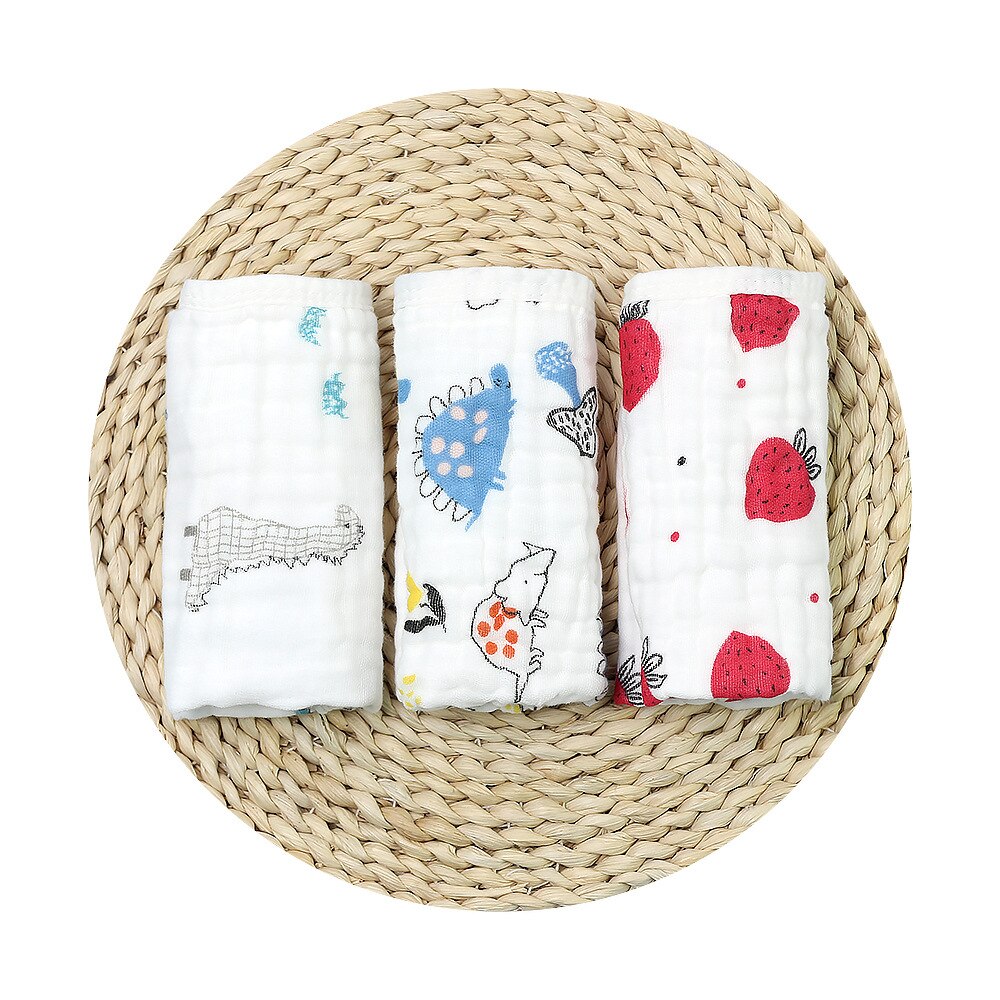 Toalla cuadrada para bebé, 6 capas de gasa, estampado de dibujos animados, Linda temperatura, lavado, arrugas, toallas faciales para Saliva, para bebé, borde, hebilla colgante