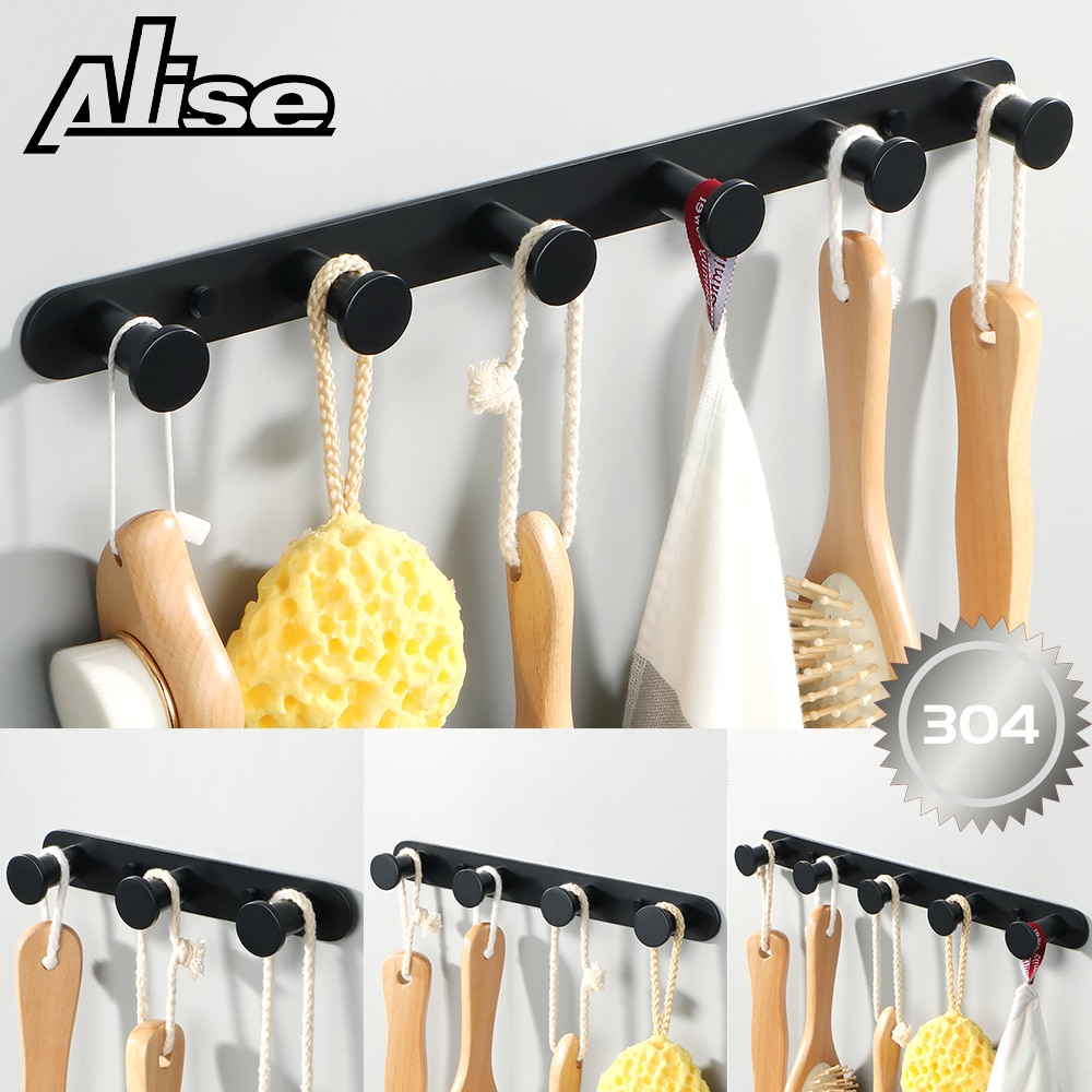 Gancho para colgar en la pared del baño, Perchero de acero inoxidable 304, accesorios de baño negros, 3-6 ganchos