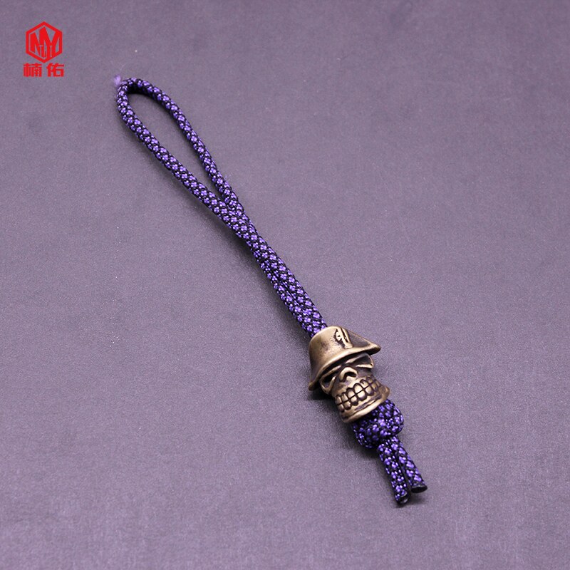 1Pc Retro Messing Koper Schedel Mes Kralen Pirate Captain Paracord Kralen Lanyard Hangers: Purple