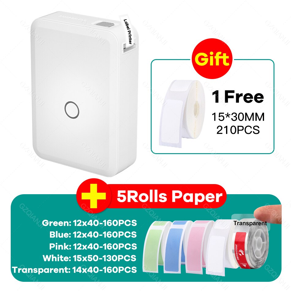Niimbot D110 Paper Sticker Wireless Label Printer Pocket Handheld Printer Thermal Price Label Sticker Marker Home Office USE: Add 5 Label Mix