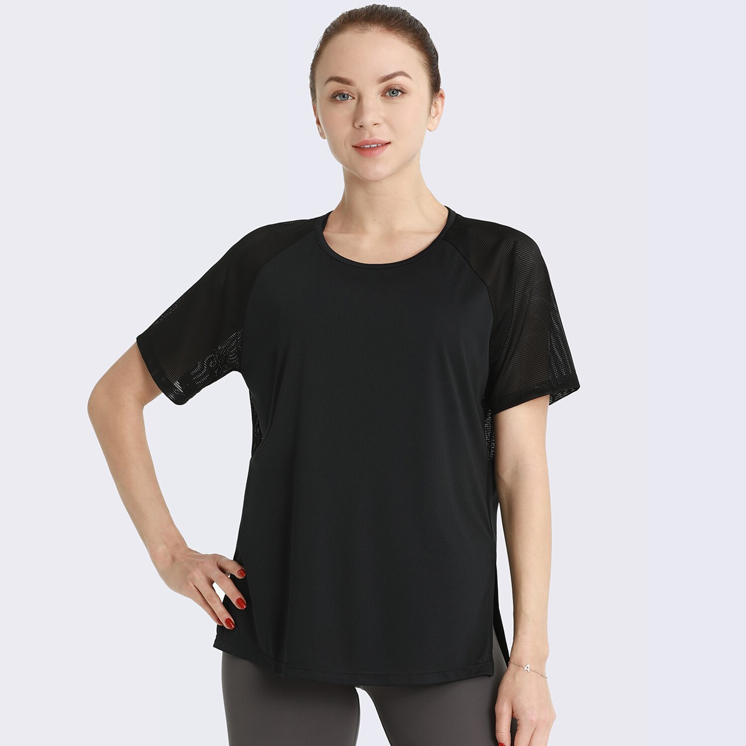 Vrouwen Sexy Losse Yoga Shirts Korte Mouw Mesh Tops Sport T-shirts Snel Droog Ademend Gym Shirts Vrouwelijke Fitness Sportkleding: Black / M