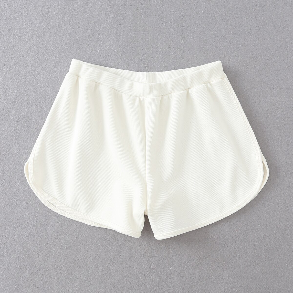 Women Casual Rib Dolphin Shorts: white / M
