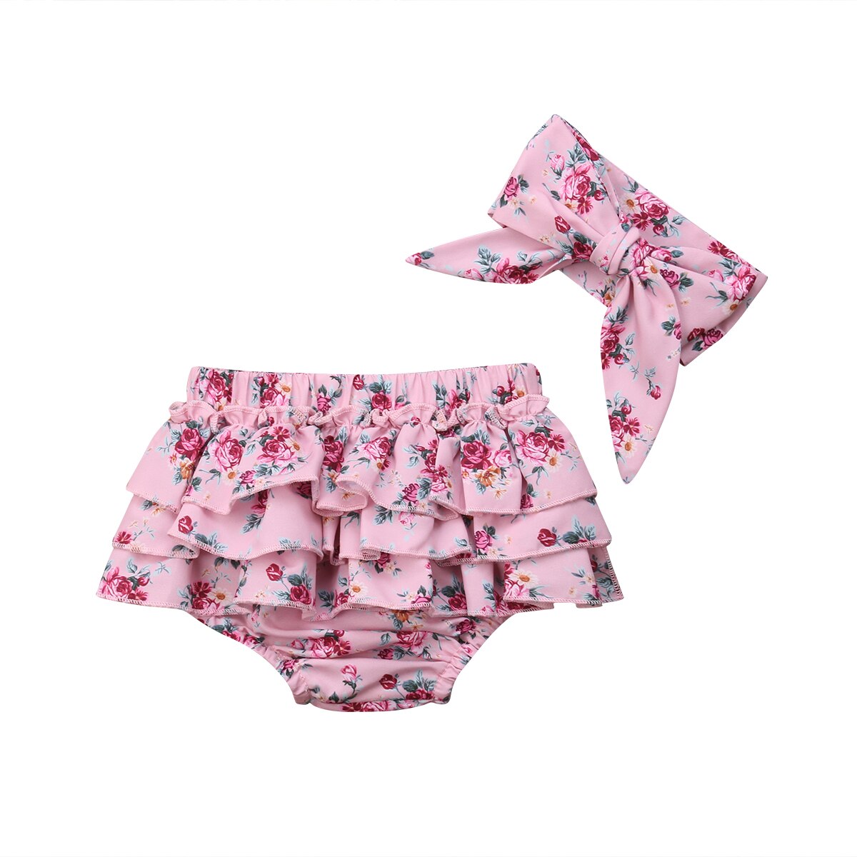 Nyfødt baby pige blomster korte trusser pandebånd outfit tøj sæt: Sort / 24m