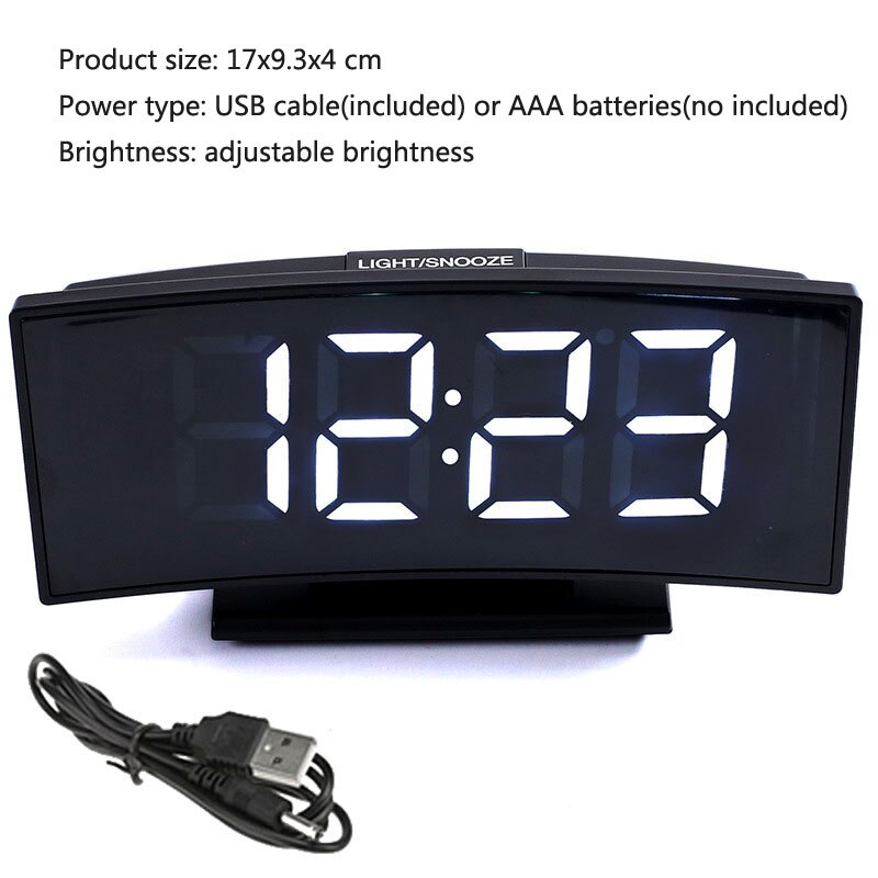 Digital Alarm Clock LED Mirror Electronic Clocks Multifunction Large LCD Display Digital Table Clock with Temperature Calendar: Curved Black White