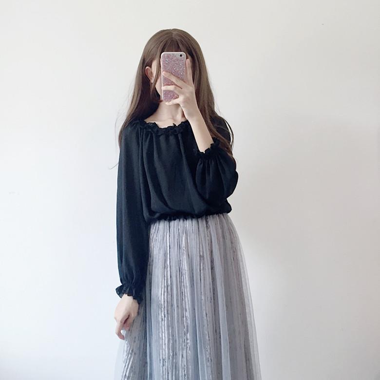 Vrouwen Blouse Chiffon Overhemd Lange Mouw Vrouwen Bisschop Mouwen Top Vrouwen Losse Kant Overhemd Fee Blusas Ropa De mujer