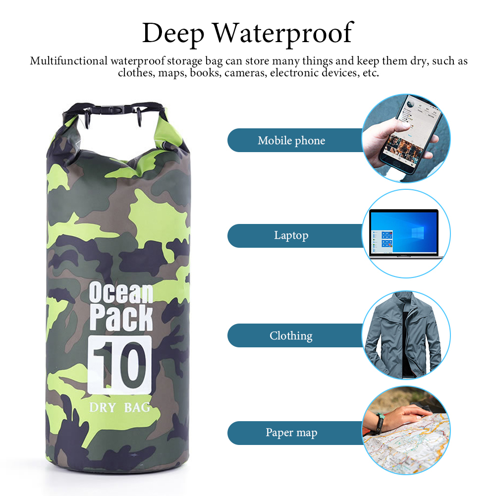 Bolsa impermeable de camuflaje para buceo, bolsa seca de almacenamiento para natación, playa, Rafting, Kayak, para exteriores, 2/5/10/20/30L