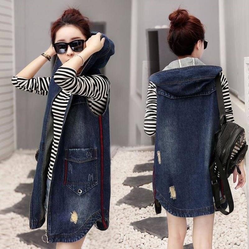 Chaleco vaquero de otoño-Primavera , chaqueta para mujer, ropa sin mangas con lavado de agua para uso exterior, Chaquetas vaqueras Vintage informales para mujer de talla grande 5XL