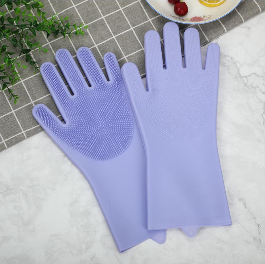 Guantes de baño de silicona para mascotas, limpieza de cocina, lavado de platos, cepillo de limpieza de baño para perros y gatos, guante de goma mágico para fregar: purple random hand
