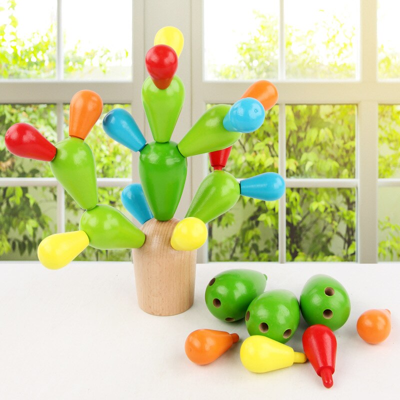 3D Wooden Interspersed Building Block Cactus Kids Educational Learning toys Table Desk decoration