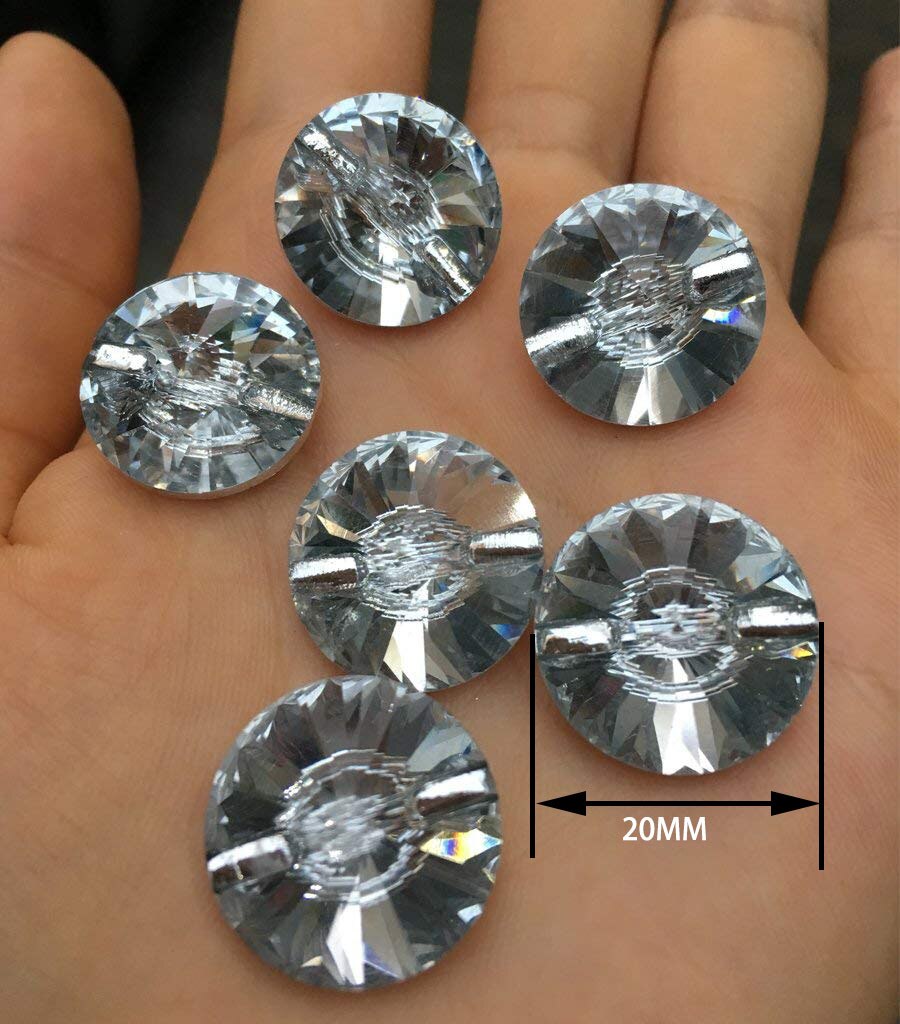 10pcs - 18mm Sewing On Crystal Buttons for Tufting Headboard Upholstery Clothing Flat Back Button Crafts 20mm