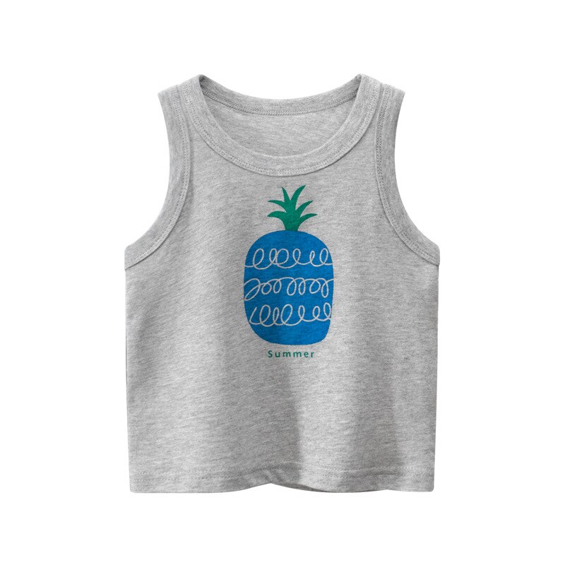 Børn vest undertøj baby dreng sommer vest bomuld o-hals ærmeløs tegneserie mønster toppe småbørn til 2-8 år baby drenge vest: Sort / 6t