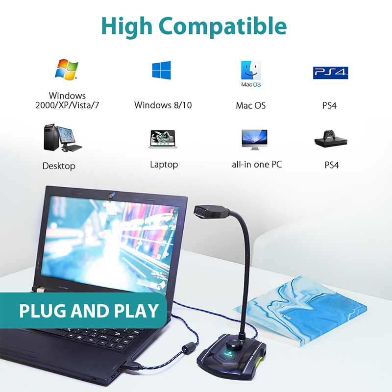 Microfono USB Flessibile A Collo D'oca – Plug And Play Per PC E Mac, Nero
